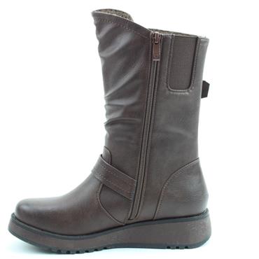 HEAVENLY FEET WOMENS WEDGE ZIP BOOT - CHOCOLATE